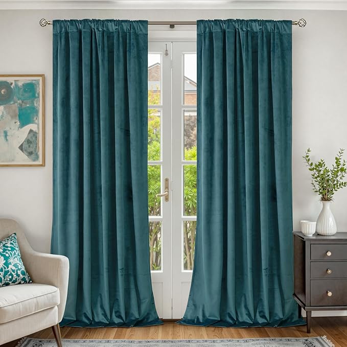 BGment Teal Velvet Curtains 120 Inches Long for Living Room, Thermal Insulated Room Darkening Curtains Drapes Window Treatment with Back Tab and Rod Pocket, Set of 2 Panels, 52 x 120 Inch