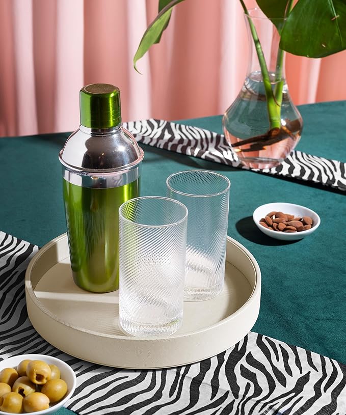 12.6 Inch Round Serving Tray, Home Decorative LeatherOttoman Wooden Decor Platter Bathroom Vanity Tray for All Occasions Anti Slip White