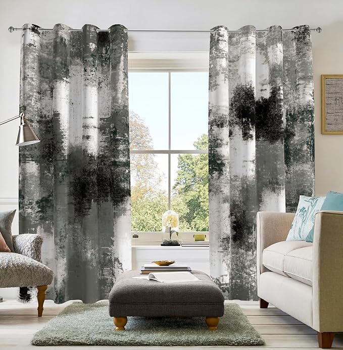 Asuexpect Black Grey Abstract Curtains 2 Panels Abstract Rust Curtain Room Darkening Grommet Window Treatments Modern Decorative for Bedroom Living Room, 52x72 Inches, Black Grey