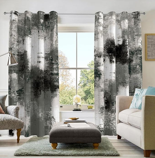 Asuexpect Abstract Curtains 2 Panels Abstract Rust Curtain Room Darkening Grommet Window Treatments Modern Decorative for Bedroom Living Room, 52x84 Inches, Black Grey