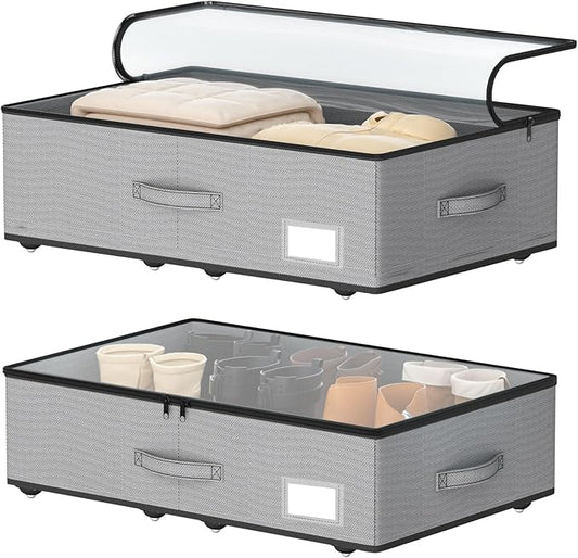 Under Bed Storage with Wheels, No Assemble Required 7.5 inches height Under Bed Storage bins,Large capacity Rolling Under bed Shoe Storage containers，dorm under bed storage drawers