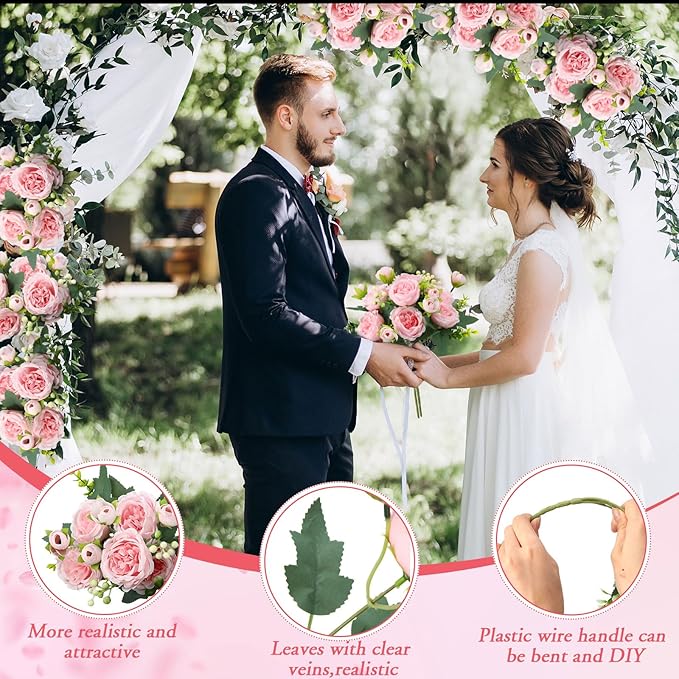 Geosar 2 Bundles Artificial Peonies Flowers Fake Silk Peony Bouquet Faux Peonies Flowers Bulk for Decoration Vase Florals Arrangements Wedding Party Table (Pink)