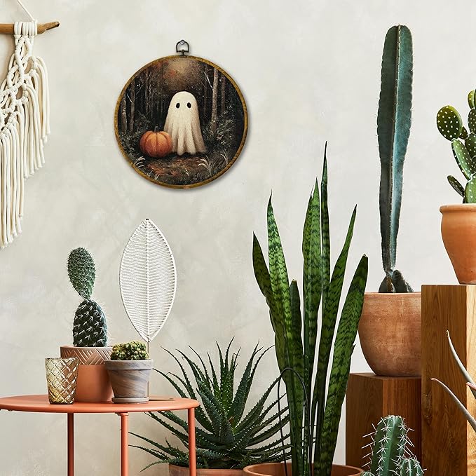 Mcehtle Vintage Halloween Dark Forest With Ghosts Wall Art Decor, Rustic Farmhouse Cottagecore Framed Canvas Prints 10x10, Dark Academia Round Wall Hanging Artwork Decorations for Bedroom Gallery