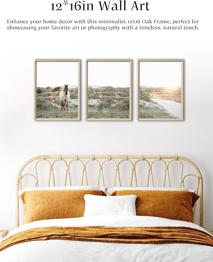UPWOIGH Framed Wall Art, White Horse Outskirts setting sun Wood Canvas Wall Art,12"x16" Cotton Pattern Poster Wall Decor Aesthetic for Living Room Bedroom,Set of 3,Accessories