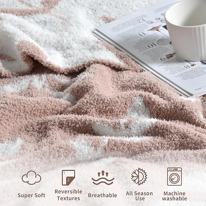 Leaf Pattern Throw Blanket Soft Cozy Spring Blanket for Bed, Couch, Sofa Lightweight Breathable Stylish Seasonal Home Decor Blanket Dusty Rose 50x60 Inches