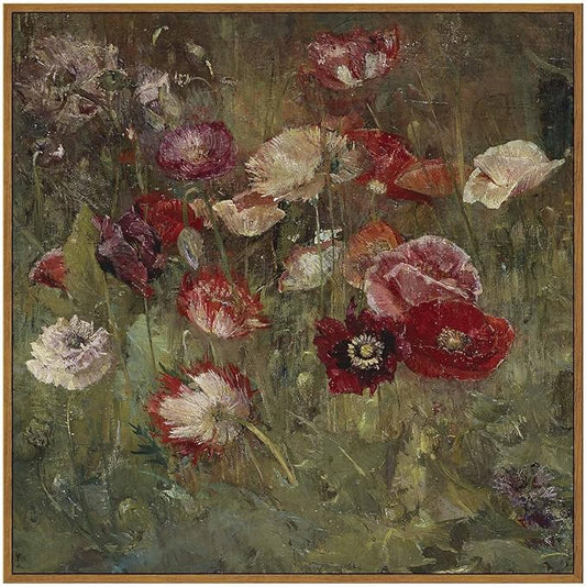 InSimSea Square Framed Canvas Wall Art, Large Decor A Bed of Poppies Paintings, Classical Floral Wall Pictures for Bedroom Bathroom Living Room, Canvas Prints Vintage Home Decor 20"x20"