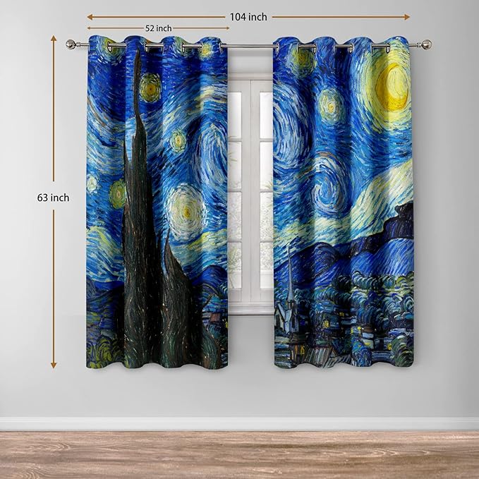 Jekeno Starry Night Blackout Curtains Art Decor for Home Bedroom Living Room Darkening Curtains Grommet Window Drapes 2 Panel Set, 52"x63"