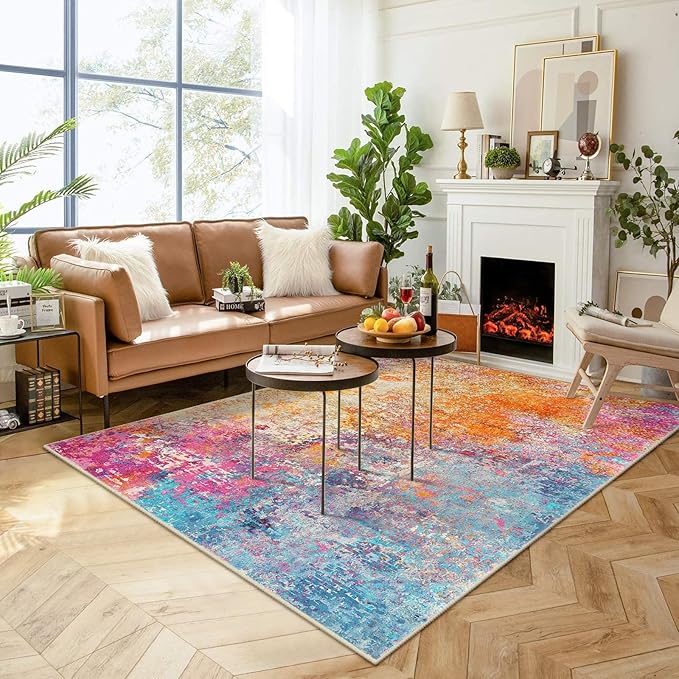 Lahome Modern Abstract Washable 5x7 Area Rugs for Living Room, Colorful Soft Bedroom Rug Low Pile Non Slip,Stain Resistance Dining Room Carpet for Nursery Office Entrance Home Office Decor