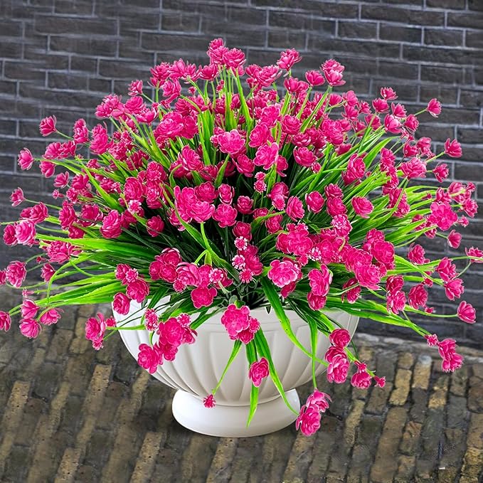 TURNMEON 20 Bundles Artificial Flowers for Outdoors Fake Plants Summer Decor, UV Resistant Artificial Plants Cemetery Fake Flowers Faux Plastic Greenery Shrubs for Home Porch Decor 580 Heads(Magenta)