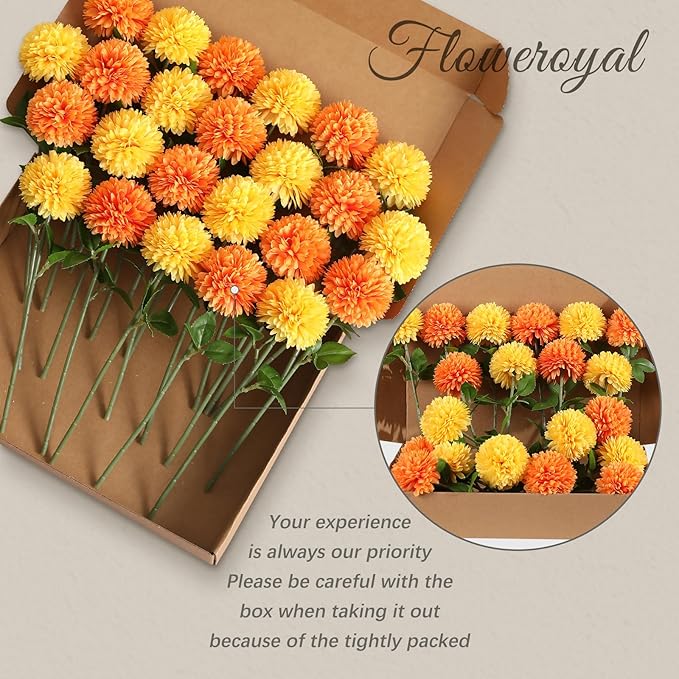 Floweroyal 24pcs Fall Flowers Artificial Chrysanthemum Ball Flower, Fake Mums Silk Hydrangea Flowers Bridal Wedding Bouquet for Home Garden Party Autumn Decor