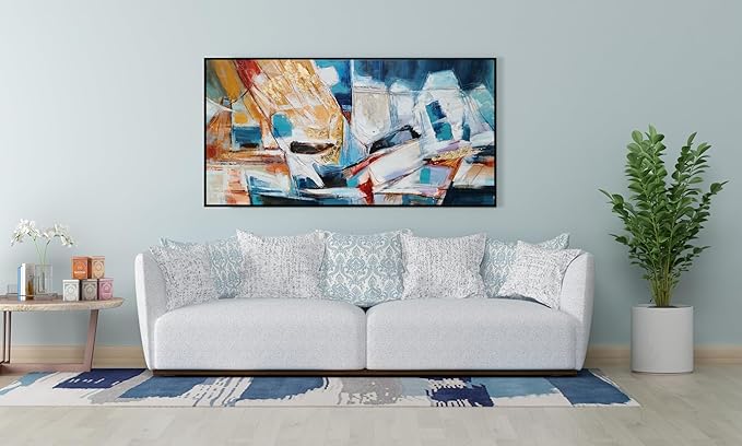 Yihui Arts Abstract Canvas Wall Arts Hand Painted Oil Paintings with Gold Foil and Floating Frame