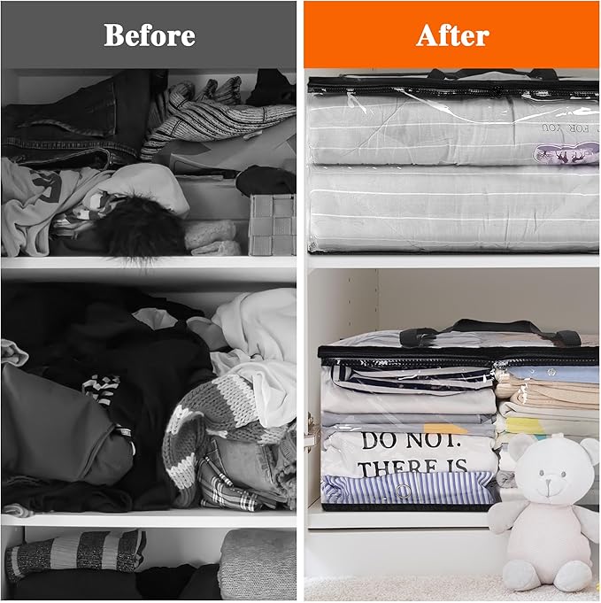 Vieshful 7 Pack Clear Comforter Storage Bag, 60L Clothes Storage Bag with Zipper Closet Organizer, Plastic Storage Containers Moving bags for Comforter, Blanket, Bedding, Duvet, Toys