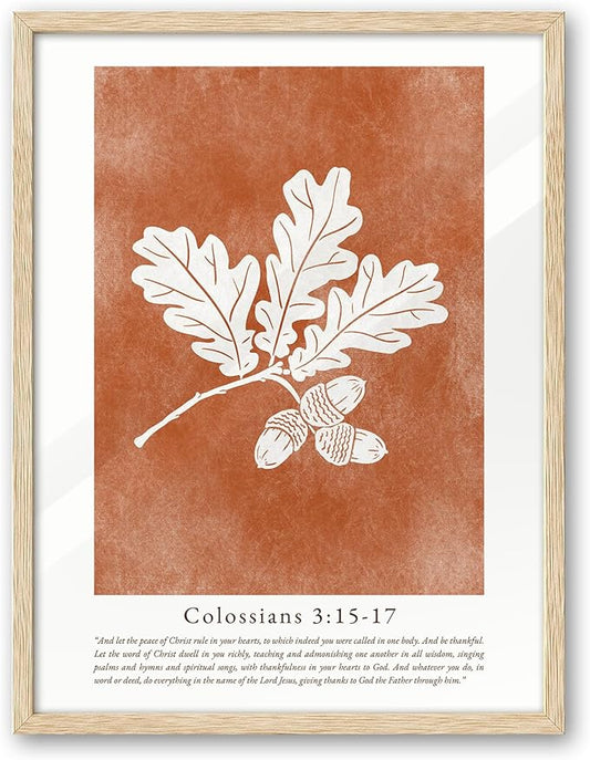 EcoHest Vintage Christian Fall Framed Wall Art, Large 16x20 in OAK Wood Burnt Orange Bible Verse Canvas Wall Art,Botanical Scripture Colossians Faith Home Decor, Set of 1 for Bedroom Living Room
