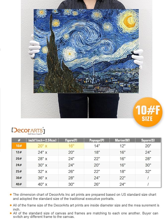 DECORARTS - Starry Night, Vincent Van Gogh Art Reproduction. Giclee Canvas Prints Wall Art for Home Decor. 20x16