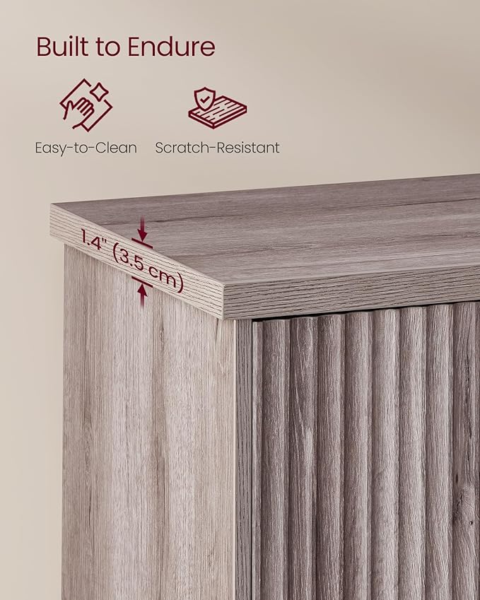 VASAGLE MAXE Collection - Transitional Buffet Cabinet, Console Cabinet, Sideboard with Adjustable Shelves, Fluted Doors, Buffet Table, Kitchen Pantry, Washed Gray UBBK382G01S