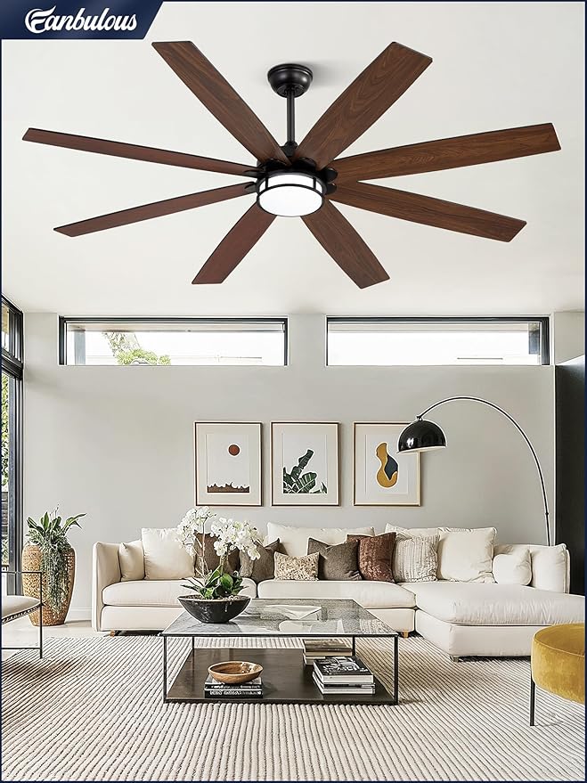 65 Inch Ceiling Fans with Lights and Remote, Farmhouse Large Ceiling Fans, Black&Brown Modern Ceiling Fan with LED Light, Quiet DC Motor for Living Room, Bedroom, Kitchen, Indoor