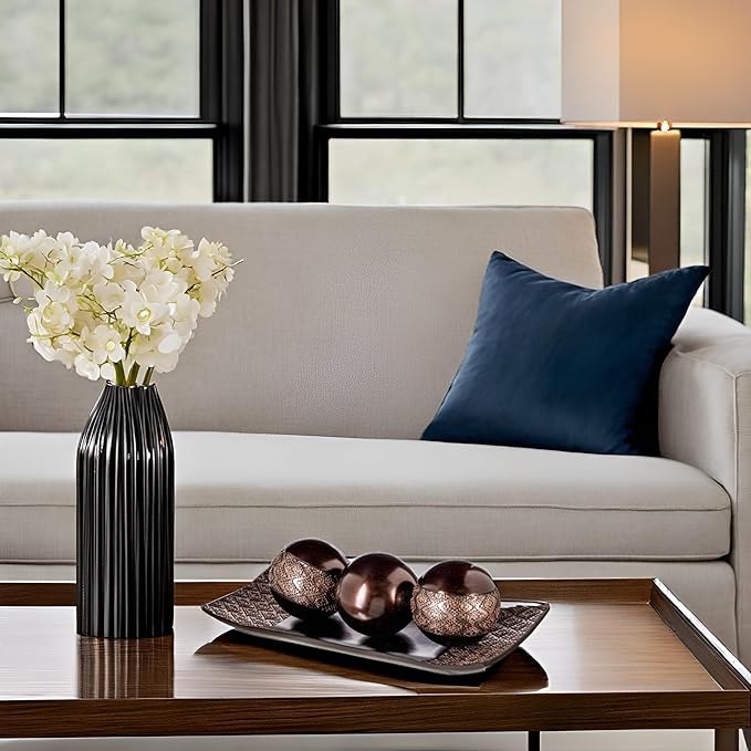 Creative Scents Dublin Brown Tray and Ball Set - Living Room, Entry Table Decor Centerpiece Table Decorations - Decorative Tray for Dining Room, Accent Decor Bowl for House Decoration