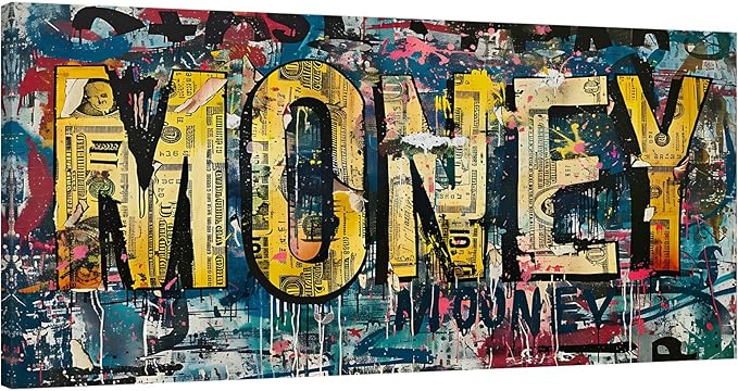 Yatsen Bridge Large Size Office Graffiti Wall Art Money Canvas Paintings Artwork Motivational Money Artwork Poster and Prints Large Bedroom Walls Decoration Framed Ready to Hang-48x24 inch