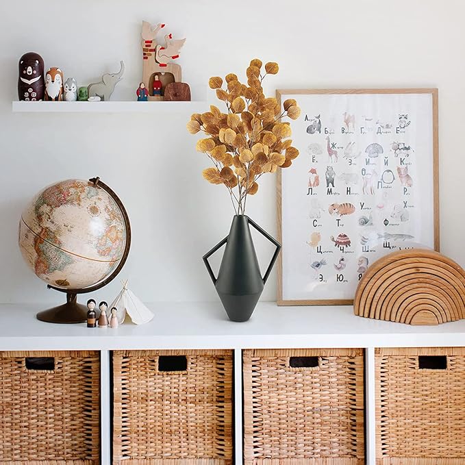 Sggvecsy 6 Pcs Fall Eucalyptus Leaves Artificial Eucalyptus Stems Long Silver Dollar Leaves Autumn Leaf Branches Fake Silk Eucalyptus for Christmas Home Autumn Thanksgiving Decor(Dark Yellow)