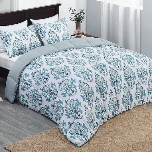Beyond Twin Comforter Set - Green Floral, Lightweight Down Alternative