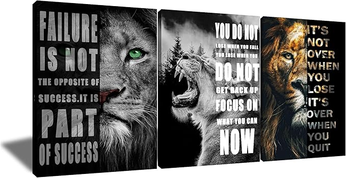 Lion Motivational Canvas Print Wall Art Office Animal Inspirational Picture Animal Poster Painting Modern Inspiring Artwork for Home Living Room Bedroom Office Decor Ready to Hang [36''Wx 16''H]