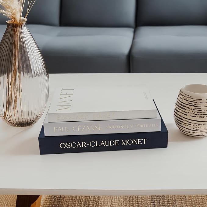 Decorative Books, Set of 3 - Fake Bookshelf Decor - Hardcover Linen - Designer Faux Decoration Aesthetic for Coffee Table, TV Stand, Entry Table, Console Shelf - Luxury Living Room Home Objects