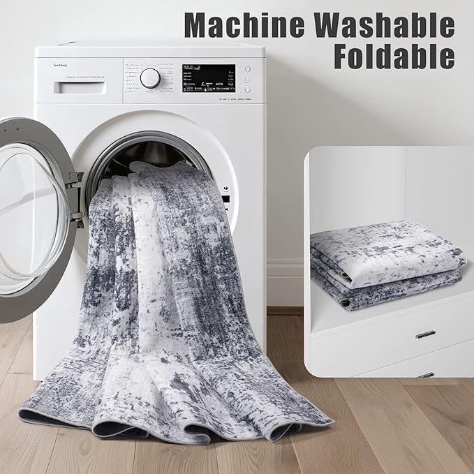 6x9 Area Rug Living Room Rug: Washable Modern Abstract Soft Thin Rug Indoor Floor No Slip Stain Resistant Carpet for Bedroom Dining Room Farmhouse Nursery Home Office - Grey