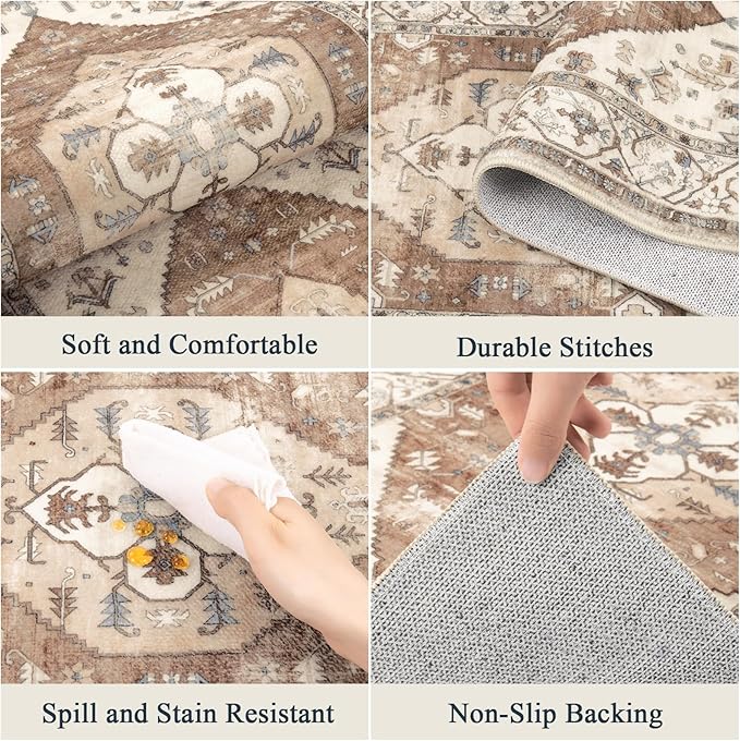 Pauwer Kitchen Mats for Floor 3 Piece Set Boho Non Slip Kitchen Rugs Washable Farmhouse Kitchen Floor Mats Thick Long Kitchen Throw Area Rug Carpet Runner for Hallway Laundry Bathroom, Caramel