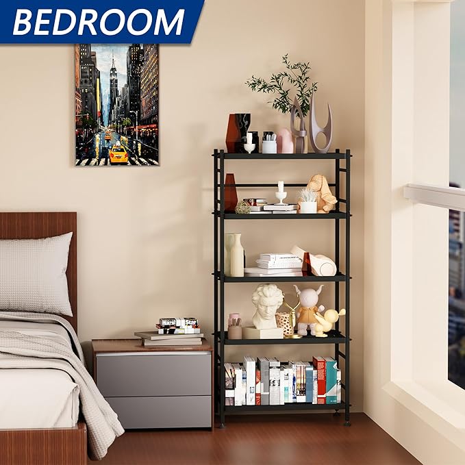 5-Wire Shelving Metal Storage Rack Shelves, Standing Storage Shelf Units for Laundry Bathroom Kitchen Pantry Closet(Black, 21.5L x 12.8W x 50.5H)