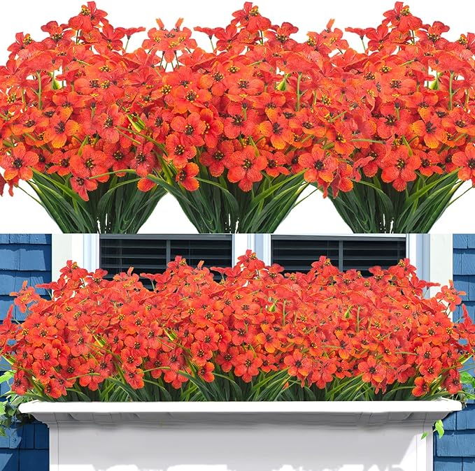 20 Bundles Artificial Flowers, Outdoor Indoor UV Resistant Fake Flowers No Fade Faux Plastic Plants Garden Porch Window Box Decoration