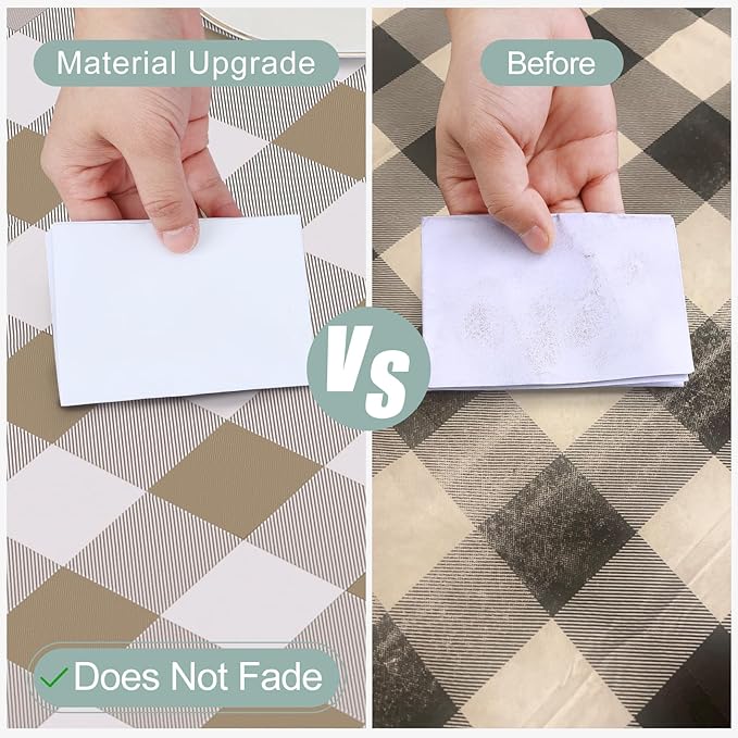 misaya Square Waterproof Vinyl Table Cloth, Buffalo Flannel Backed Tablecloth, Wipeable Plastic Table Cover for Fall, Thanksgiving (60" x 60", Khaki and White)