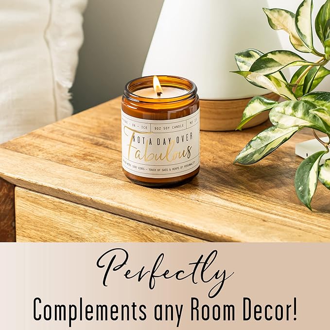Birthday Gifts for Women Friendship -'Not a Day Over Fabulous' Soy Candle, w/Champagne on Ice I 40th 50th 60th 70th Happy Birthday Gifts for Mom, Grandma, Sister, Coworker, Aunt, Wife I Made in USA