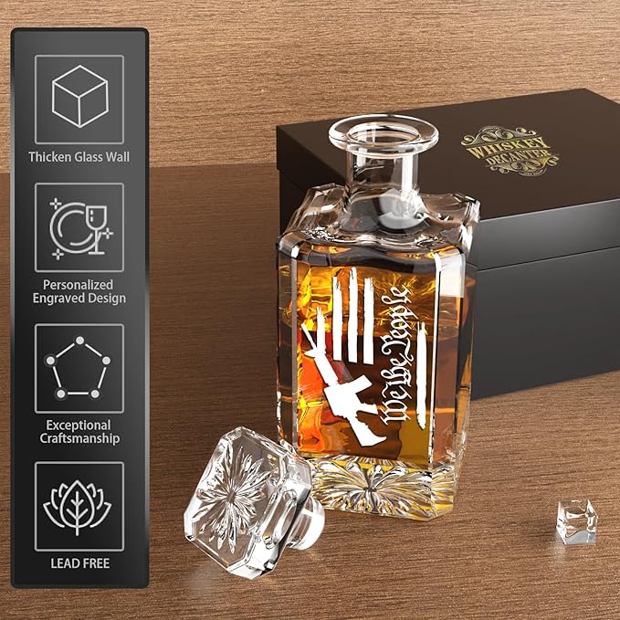 FURSARCAR Dad Men Gifts for Birthday, Gun Whiskey Decanter Set with 2 Glasses, Unique Cool Mens Fathers Birthday Gift from Daughter Son, Personalized Xmas Retirement Present Decanter Sets for Man