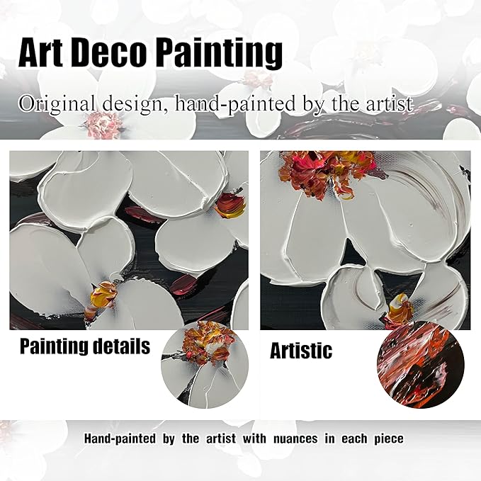 Hand Painted Flower Painting Wall Art for Bedroom - Framed Wall Art for Kitchen Dining Room Wall Decor - Modern House Decor for Women Size 29" x 59"