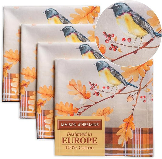 Maison d' Hermine Cloth Napkins Set of 4 100% Cotton Everyday Reusable Square Napkins Cloth Washable, Dinner, Party, Wedding, Restaurant (Oak Leaves, 20" x 20")