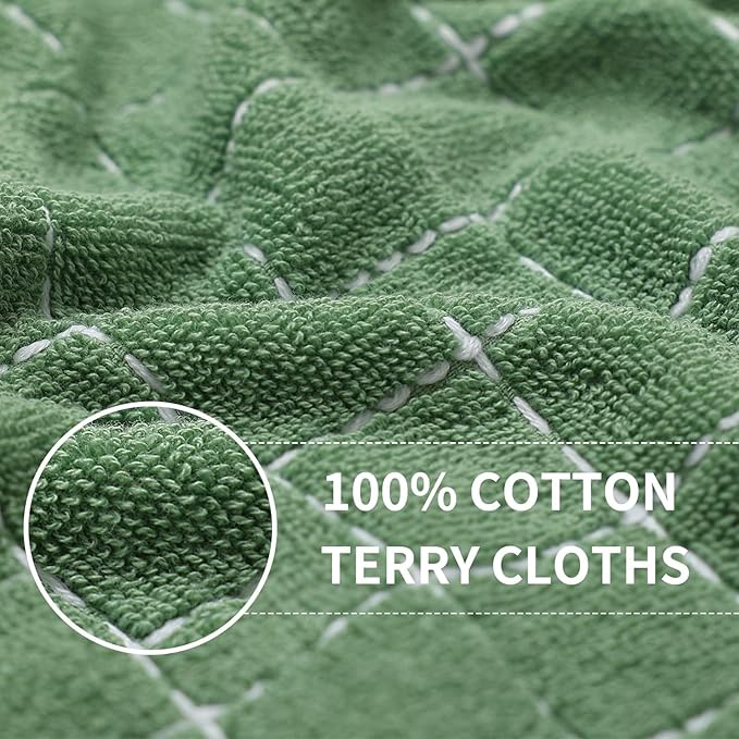 Homaxy 100% Cotton Terry Kitchen Towels(Grass Green, 13 x 28 inches), Checkered Designed, Soft and Super Absorbent Dish Towels, 12 Pack