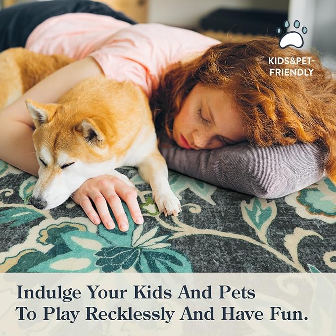 Lahome Floral Runners for Hallways - 2x6 Kitchen Runner Rugs Non Skid Washable Non-Slip Laundry Room Rug Throw Low-Plie Entryway Rug Blue Paisley Print Carpet Runner for Bedroom Bathroom Living Room