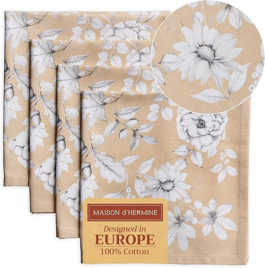 Maison d' Hermine Cloth Napkins Set of 4 100% Cotton Everyday Reusable Square Napkins Cloth Washable, Dinner, Party, Wedding, Restaurant (Pretty Autumn, 20" x 20")