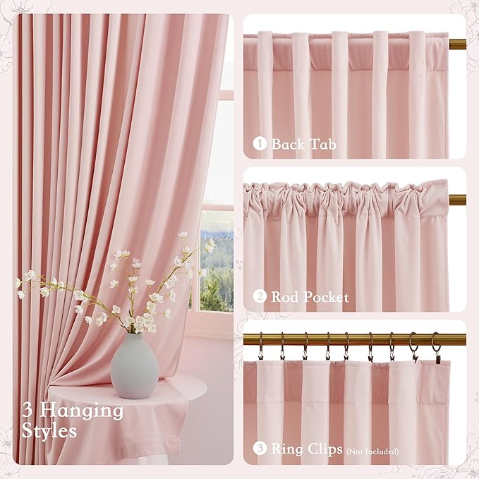 StangH Dusty Pink Velvet Curtains - Luxury Room Darkening Thermal Insulated Window Drapes for Bedroom, Living Room & Home Theater, Rod Pocket & Back Tab Style, 52 x 90 inches, 2 Panels