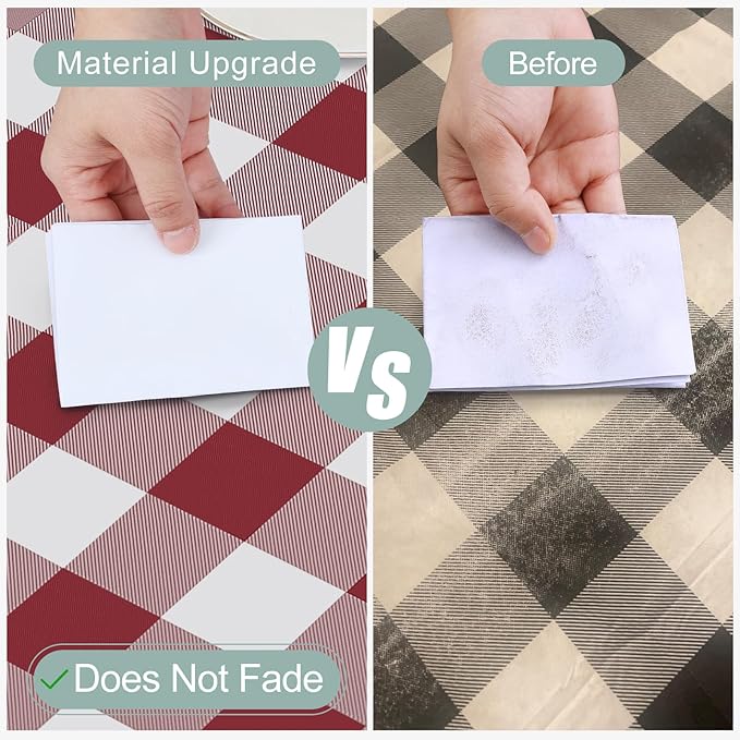 misaya Rectangle Waterproof Vinyl Table Cloth, Buffalo Flannel Backed Tablecloth, Wipeable Plastic Table Cover for Dinner, Kitchen, Outdoor (60" x 102", Burgundy and White)