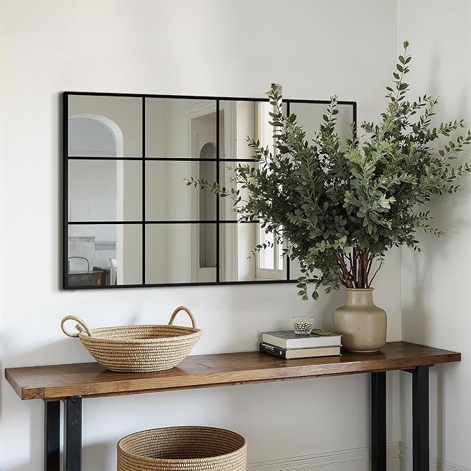 Delma Wall Mirror, 36"X24" Window Pane for Living Room Decor, Decorative Wall Art, Large Wall for Bedroom, Hallway, Living Room