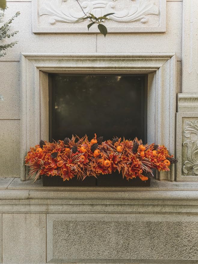 13pcs Outdoor Artificial Maple Leaf Pumpkin Branch with Berry and Maple Leave for Indoor Outside Hanging Plants Garden Porch Window Box Home Wedding Farmhouse Décor