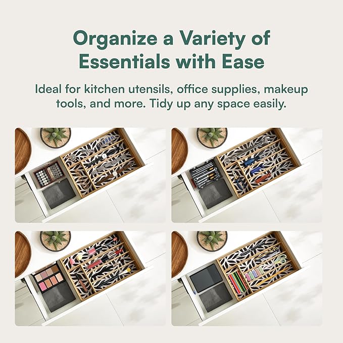 Kitchen Drawer Organizer - Silverware & Utensil Organizer, 5-Slot, Geometric Print