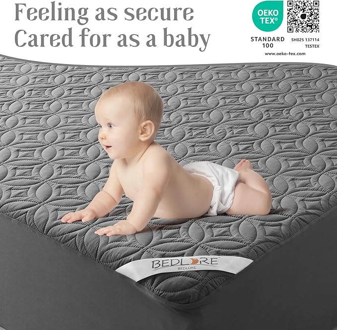 BEDLORE Waterproof Mattress Protector, Twin Size Mattress Pad with Deep Pocket 6"-15" Depth, Soft Breathable Dirt-Proof Single Bed Mattress Cover for Bedroom, Dorm Room (Gray)