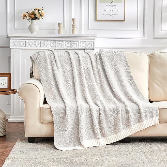 CozeCube Melange Blanket, Ultra Soft Grey and White Throw Blanket, Warm Cozy Knit Fuzzy Plush Reversible Throw for Couch Bed Sofa, 60"X80"