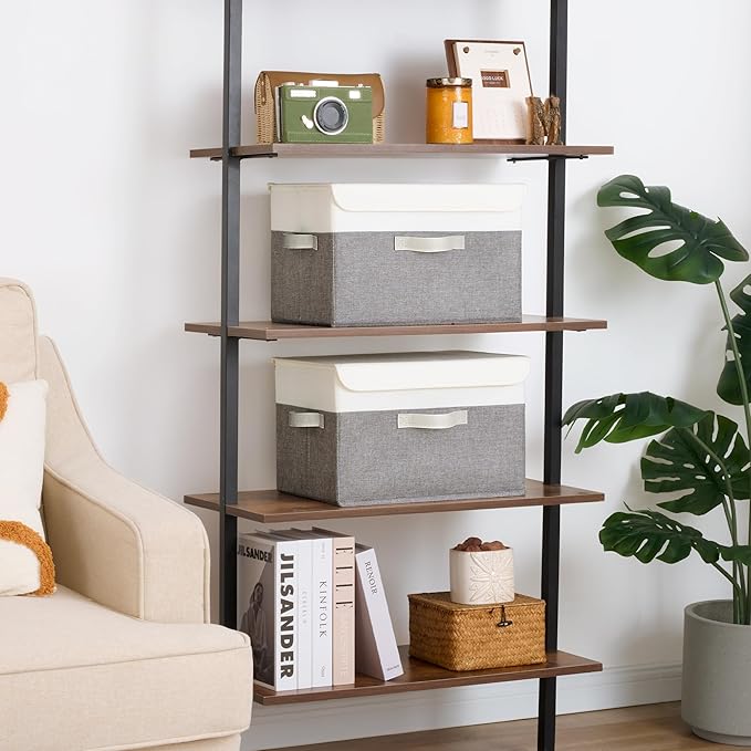 GRANNY SAYS Fabric Storage Boxes, Keepsake Box, Large Storage Bins with Lids, Closet Organizers, Toy Organizer, Storage Baskets for Shelves, White/Gray, 2-Pack