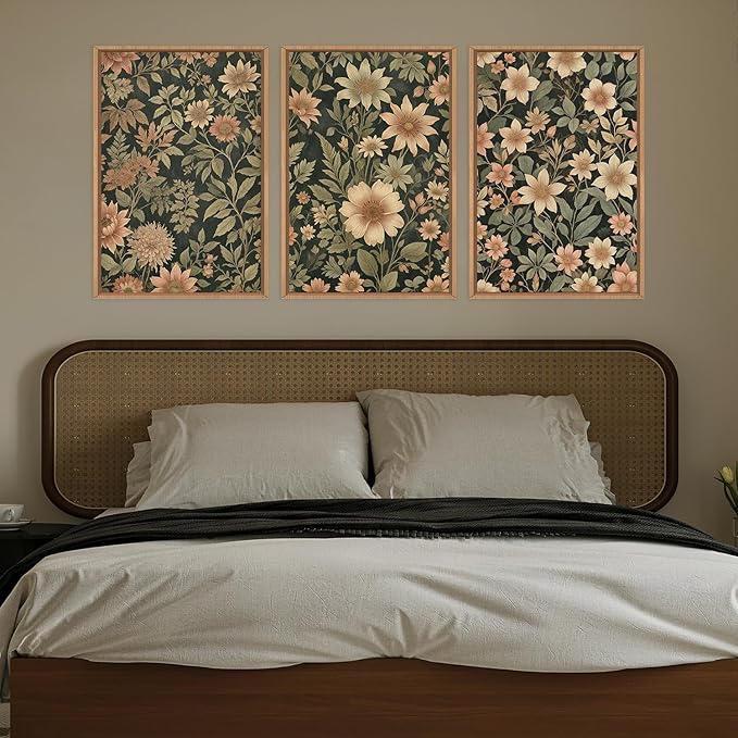 HPINUB Vintage Wildflower Flowers Framed Canvas Wall Art Set,Modern Botanical Floral Wall Decor,Retro Neutral Flower Artwork,Boho Mid Century Plant Art Prints for Living Room,Bedroom,Office-16 x24 x3