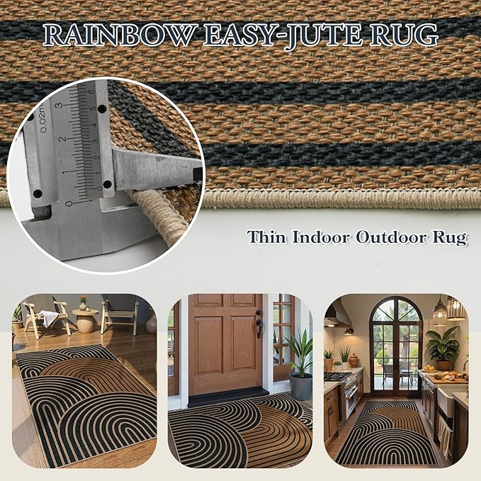 Lahome Modern Rainbow Easy Jute 3x5 Rug, Washable Indoor Outdoor Carpet for Entryway Farmhouse Patio Rug, Non Slip Indoor Door Mat Contemporary Throw Carpet for Porch Guestroom Room Decor