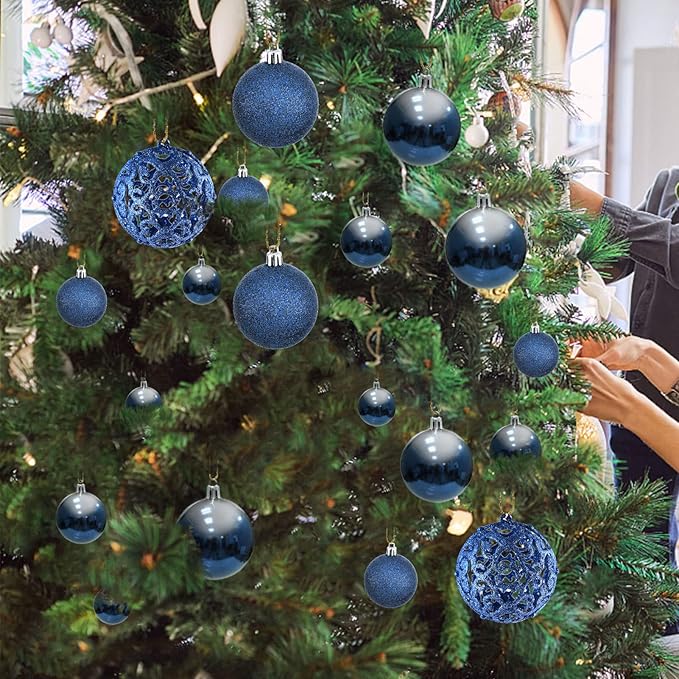 Halloween Balls Tree Ornaments, Shatterproof Christmas Decorations Set with Reusable Hand-held Gift Package for Holiday Xmas Tree Decor (100, Dark Blue)