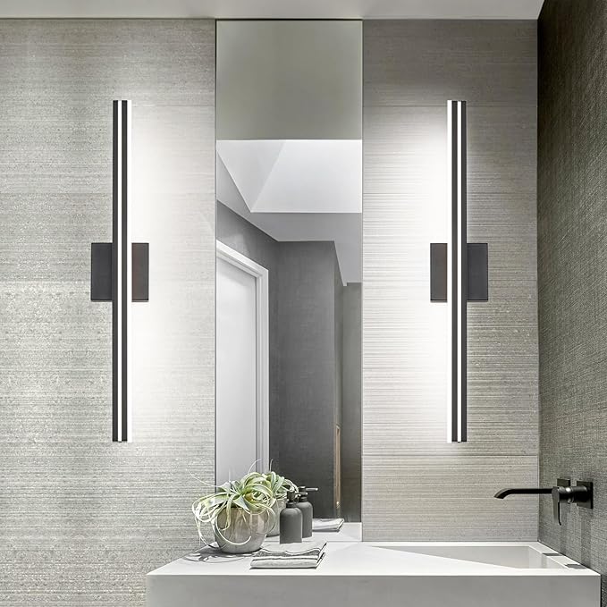 SineRise 32-Inch LED Modern Bathroom Vanity Light Bar, Matte Black Modern Acrylic Bathroom Wall Lighting Fixtures Over Mirror (Cool White 6000K)